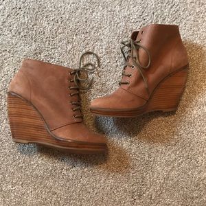 Tan wedge booties